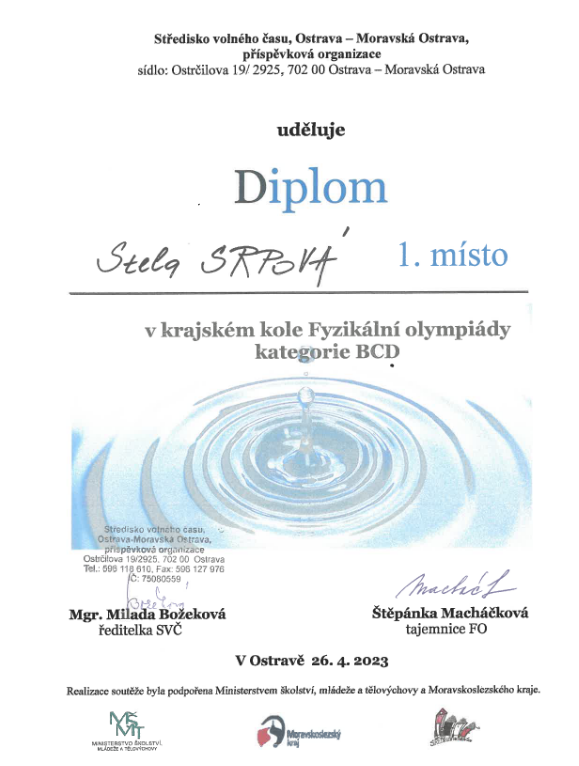 Obrovský úspěch našich žáků v krajském kole Fyzikální olympiády